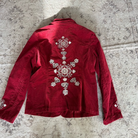 Y2K Red Velvet Embroidered Jacket Indie Fairy Grunge Cropped Blazer - Picture 10 of 10